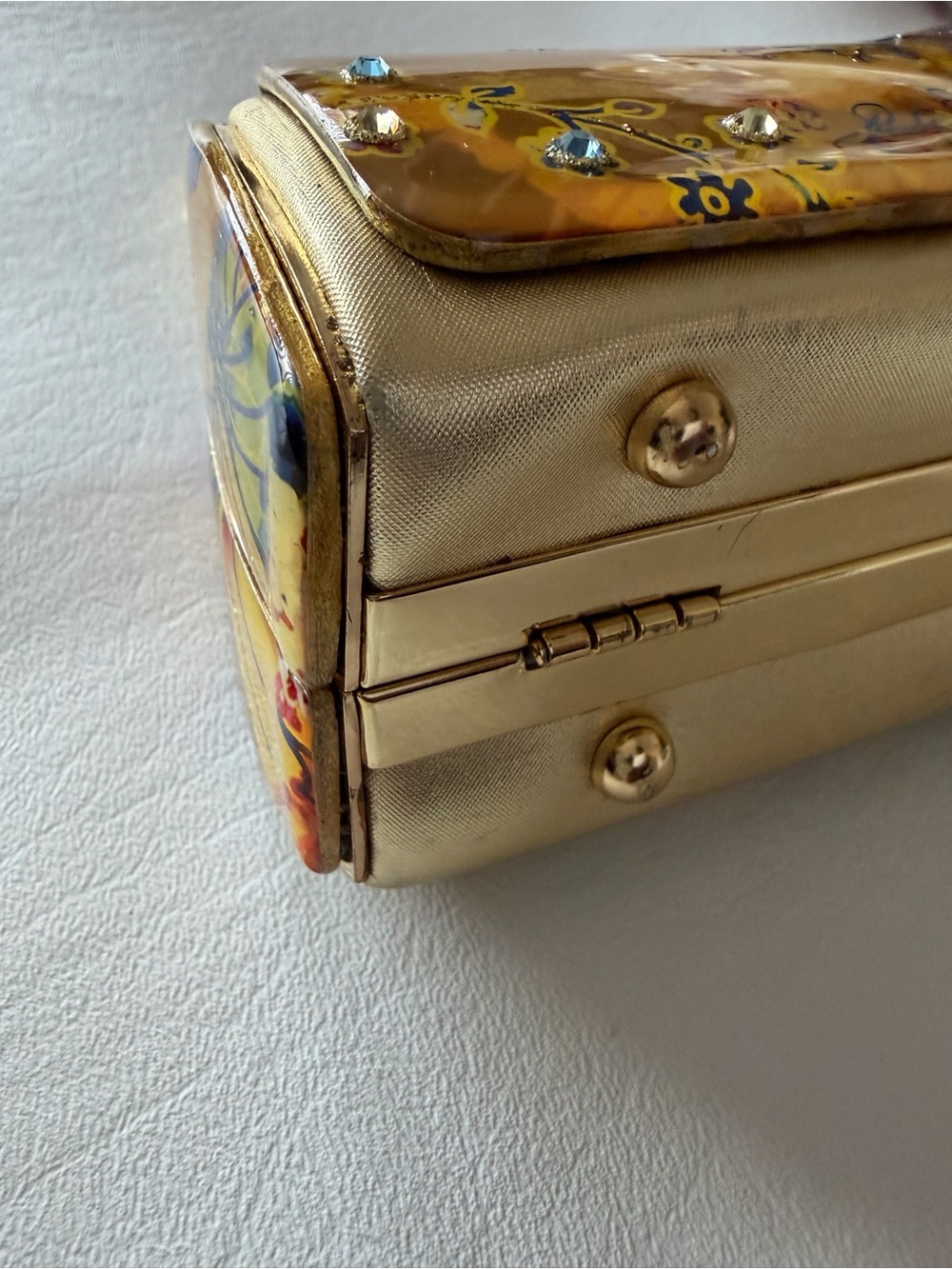 VTG Debbie Brooks Yellow Butterfly Enameled Dome Handbag Whimsy Floral Glitter - Picture 4 of 12